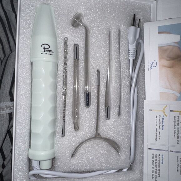 Pure Daily Care NuDerma Professional Ne+Ar Skin Therapy Wand w 6 Fusion Used - Picture 8 of 15